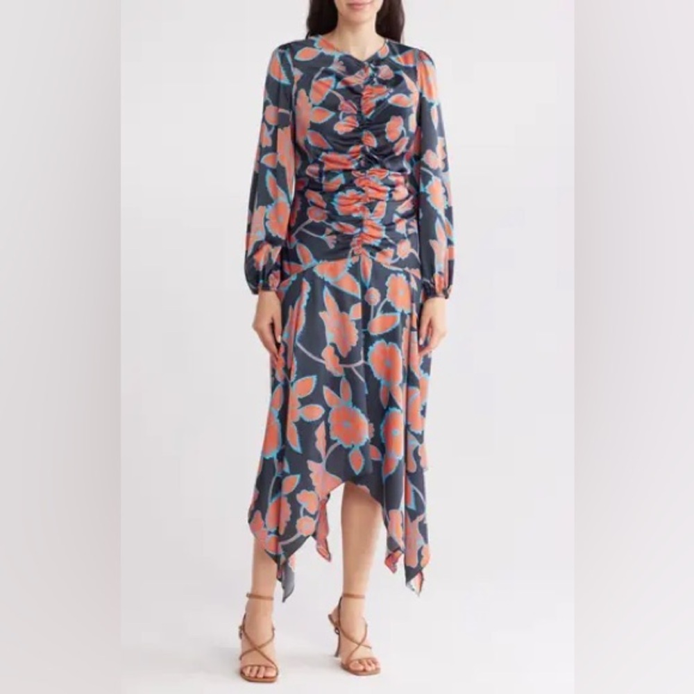 NEW ✨ Floral Long Sleeve Ruched Midi Dress - MELLODAY